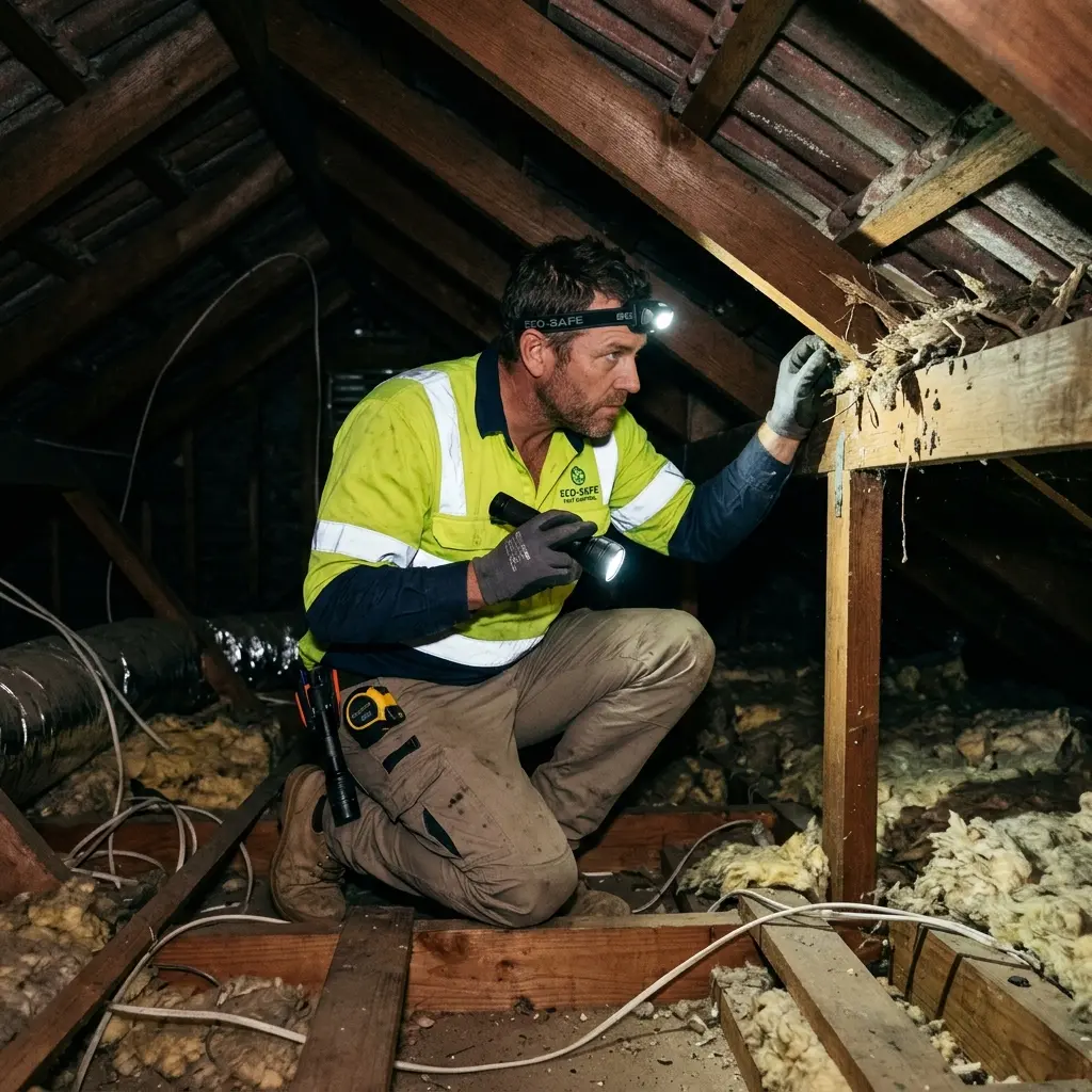 Technician inspecting a South Morang subfloor void for a deceased cat